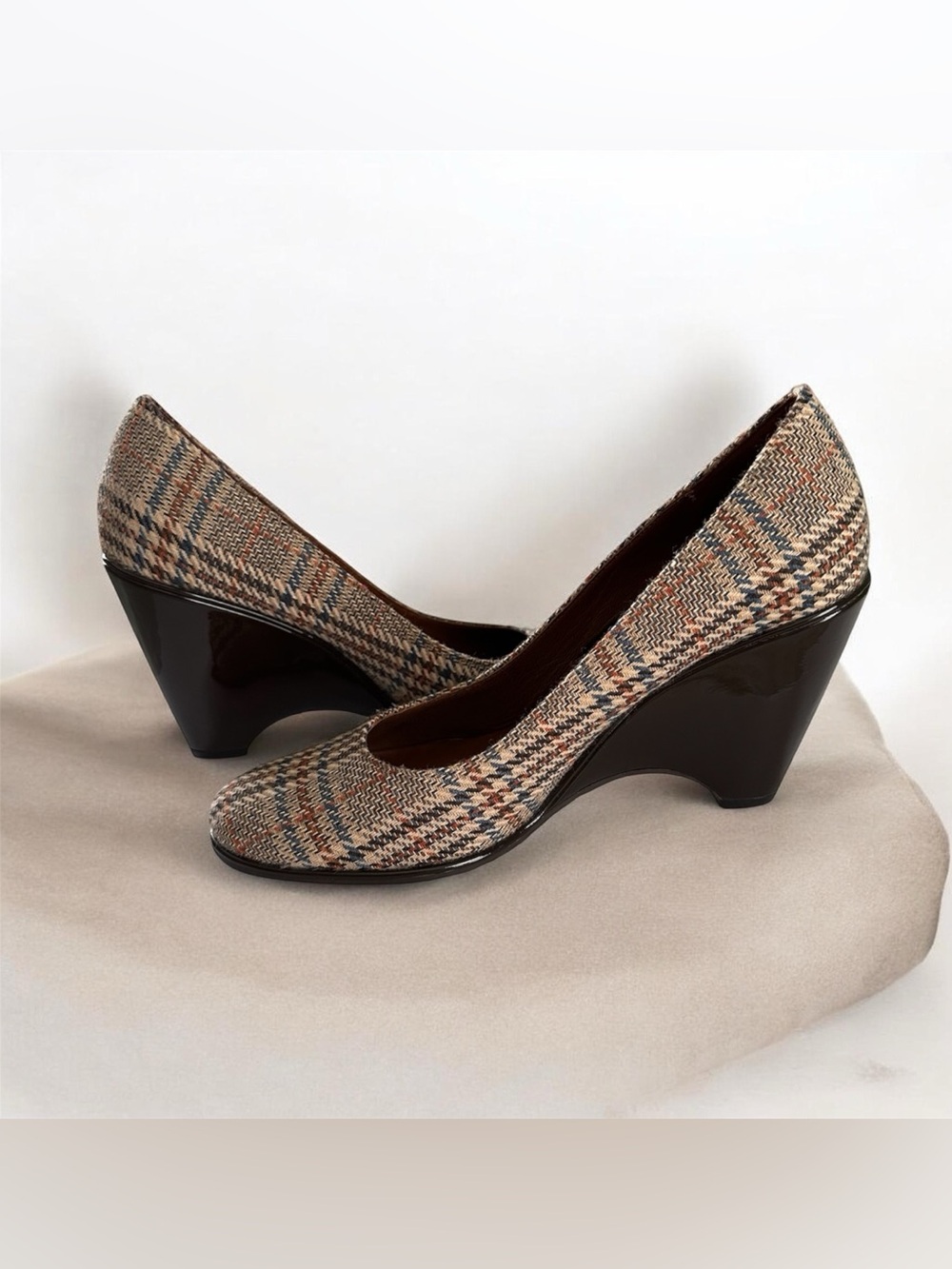 Cole Haan Swoosh Air womens plaid wedge shoes heels size 10